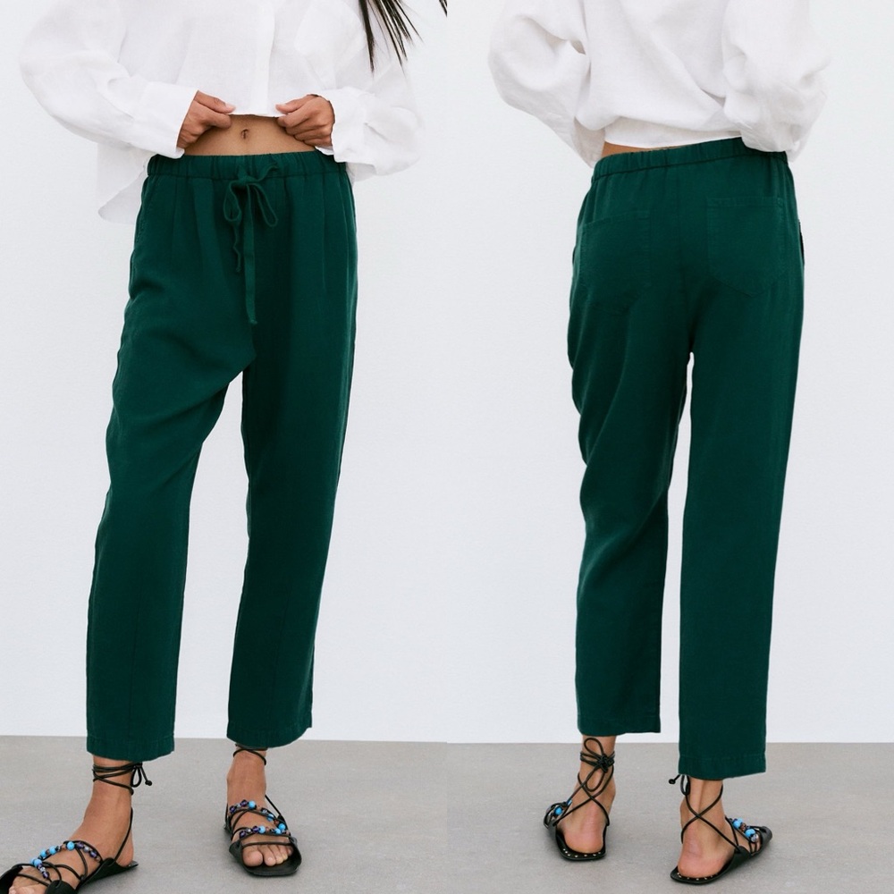 Zara The Weekend Linen Pants Green